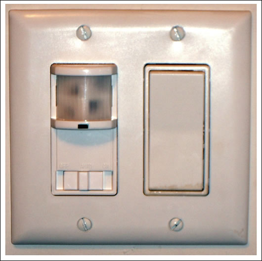 Light Sensor occupancy sensors (above) get over the problem of lights being left on unnecessarily, if a poorly chosen sensor continuously turns the lights off while a room is occupied, the occupant may become annoyed and tape over the sensor (below)
