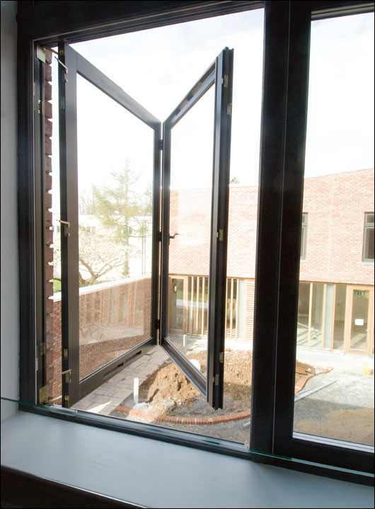 The twenty-two bedrooms all overlook one or other of the three gardens, and Supply Air Windows are installed in each as part of the Dwell-Vent passive HRV system, allowing a constant supply of preheated fresh air into the building The twenty-two bedrooms all overlook one or other of the three gardens, and Supply Air Windows are installed in each as part of the Dwell-Vent passive HRV system, allowing a constant supply of preheated fresh air into the building