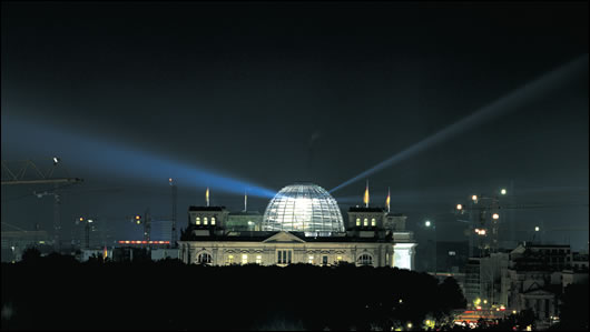 at night the cupola becomes a beacon of light for Berlin