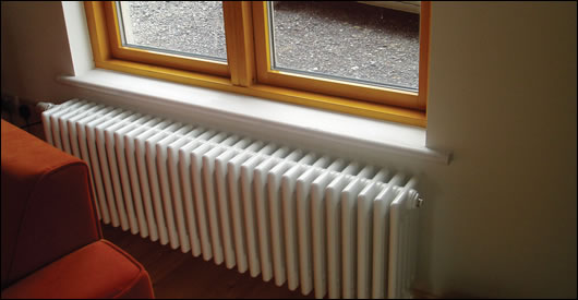 Heat is distributed throughout the house by Zehnder steel radiators that run below 40C