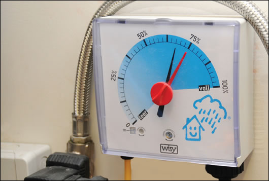 A meter for the Rainwater tank shows how full it is A meter for the Rainwater tank shows how full it is