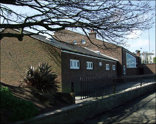 A rear view showing both sections of the building before the upgrade