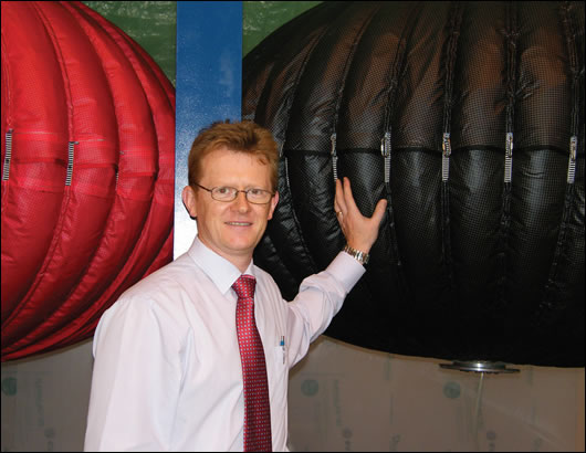 Professor Seamus Garvey with an energy bag which could store the compressed air generated by a wind turbine’s blades