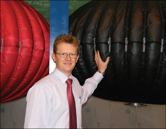 Professor Seamus Garvey with an energy bag which could store the compressed air generated by a wind turbine’s blades Professor Seamus Garvey with an energy bag which could store the compressed air generated by a wind turbine’s blades