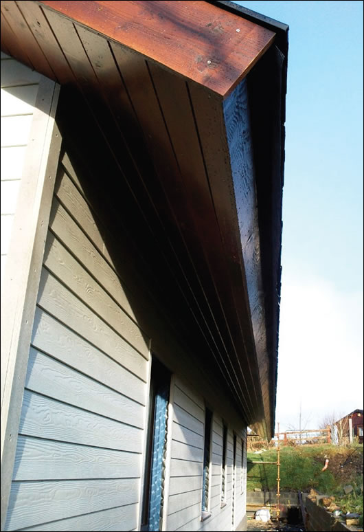 Outside the Gutex Ultratherm is a 40mm ventilated cavity and a Tegral Cedral weatherboard finish, seen here Outside the Gutex Ultratherm is a 40mm ventilated cavity and a Tegral Cedral weatherboard finish, seen here