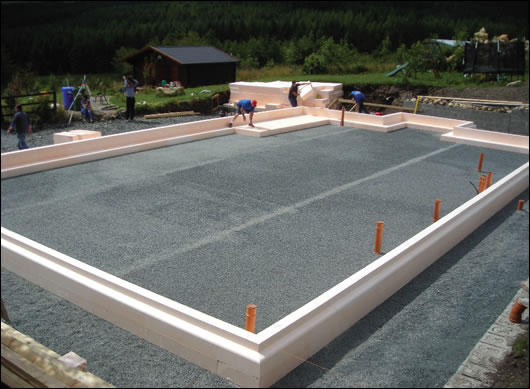 The Isoquick insulation formwork around the edges of the foundation
