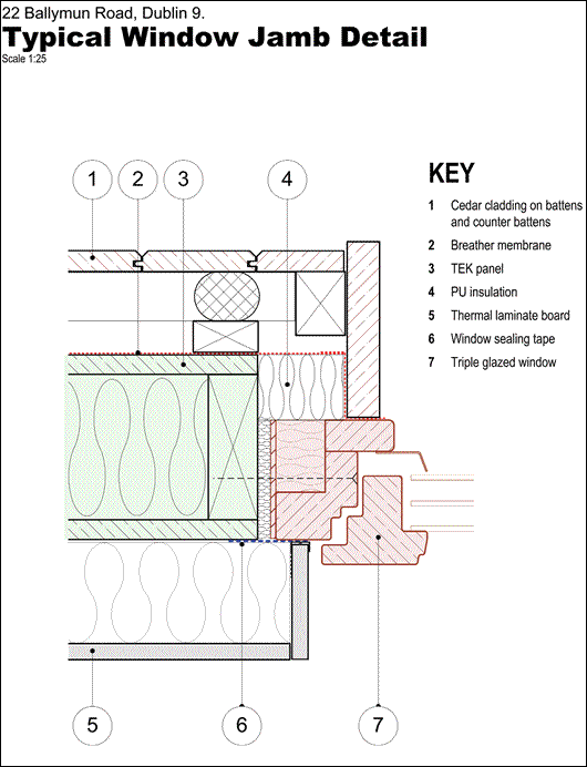 Typical window jamb detail in the house – all windows are tripleglazed and argon filled