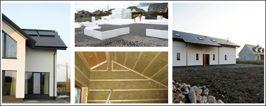 Scott and Ann Cook’s passive house in Athenry in Galway has no conventional heating system – features such as solar evacuated tubes, a Viking House polystyrene foundation system, a well insulated wall (50mm of Rockwool in the service cavity seen here) and an optimised orientation (with extensive glazing on the south facade and little the north) help to keep it comfortable