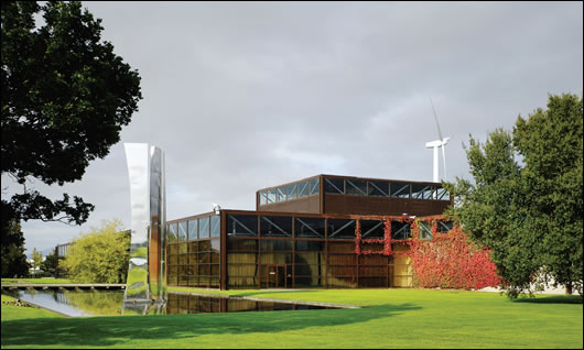 A large ice bank is situated in the basement as a means of using water to store energy, both from the wind turbine and to avail of cheaper night tariffs from the grid