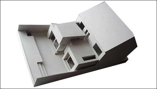 An architectural model showing the single storey rear extension and the original house – when designing the extension architect Bobby Conroy was careful not to block sunlight from entering deep-lying areas of the house