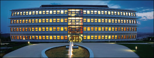 An external view of the Energon office building in Ulm, Germany, which at the time of construction was the biggest passive house building in the world